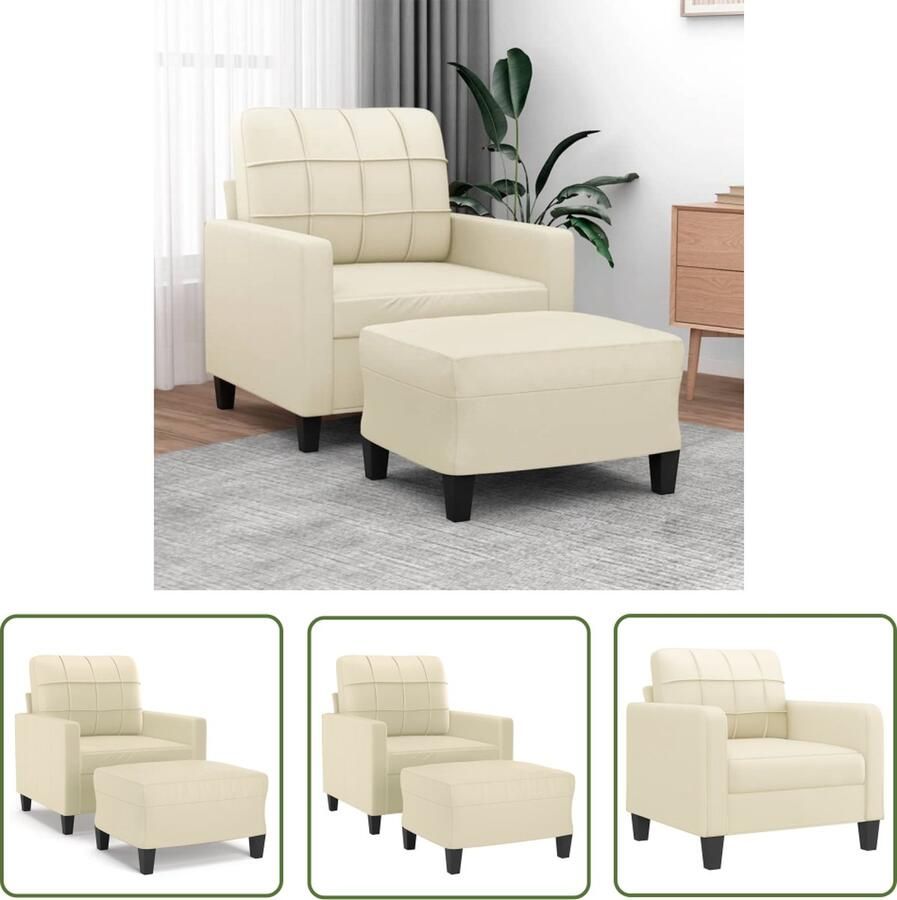 The Living Store Fauteuil met voetenbank 60 cm kunstleer crèmekleurig Fauteuil Lounge Chair Relaxfauteuil Lederlook Creme Kleur