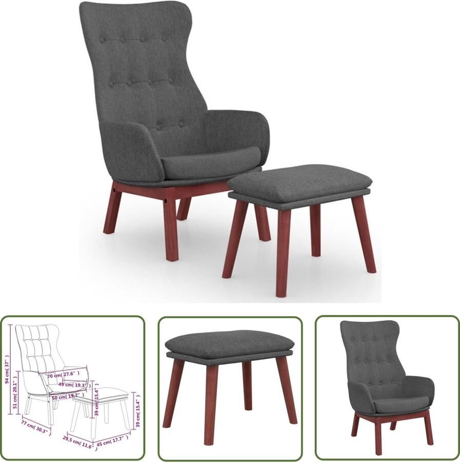 VidaXL Relaxstoel met voetenbank stof donkergrijs Relaxstoel Lounge Chair Loungestoel Tuinstoelen Buitenmeubilair
