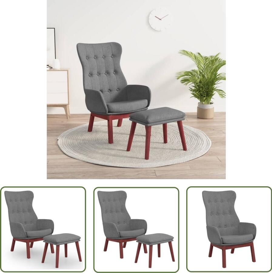 VidaXL Relaxstoel met voetenbankje stof lichtgrijs Relaxstoel Lounge Chair Fauteuils Loungestoel Voetensteun - Foto 3