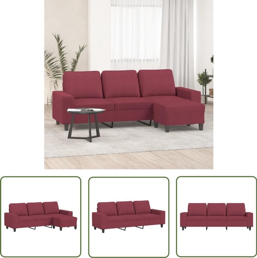 VidaXL Lounge Meubels Drie Zits Bank Driezitsbank met voetenbank 180 cm stof wijnrood Salon Bank Rode Bank Velours Bank