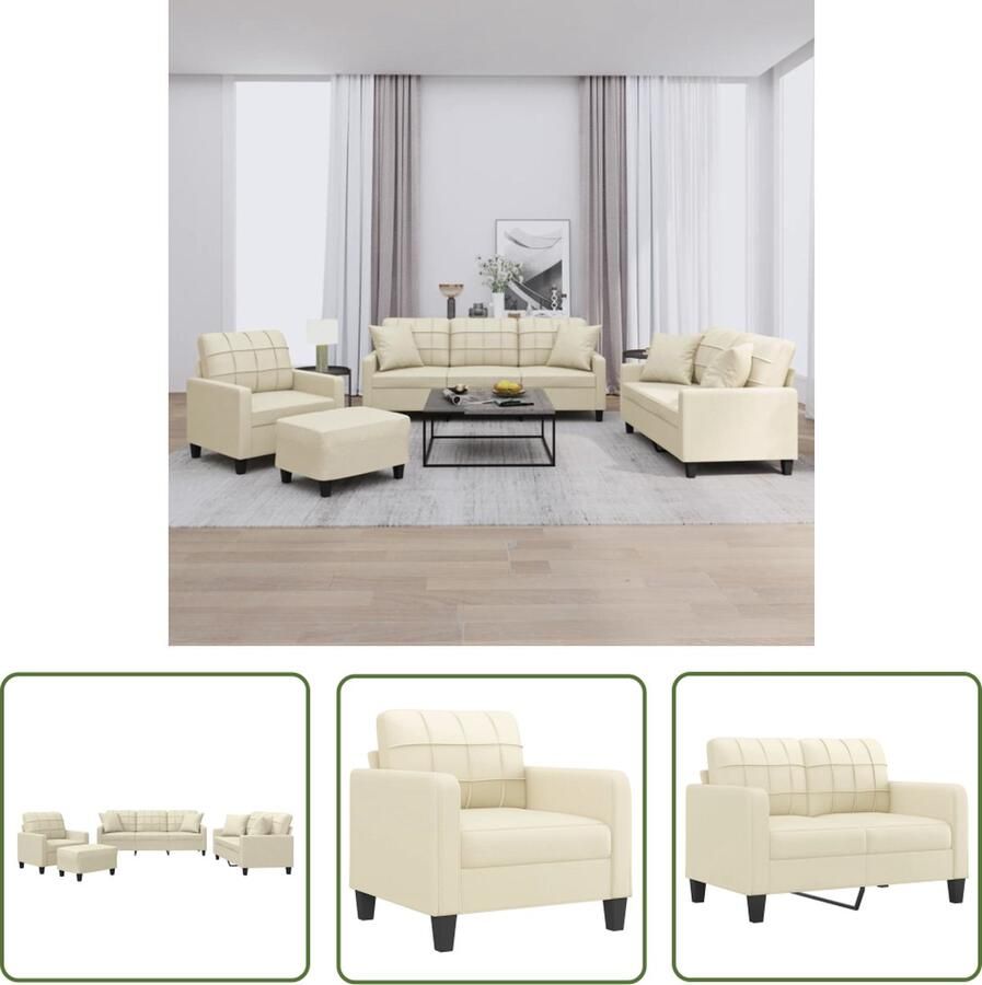The Living Store 4-delige Loungeset met kussens kunstleer crèmekleurig Loungeset Lounge Meubels Buitenlounge Tuinlounge Zwart