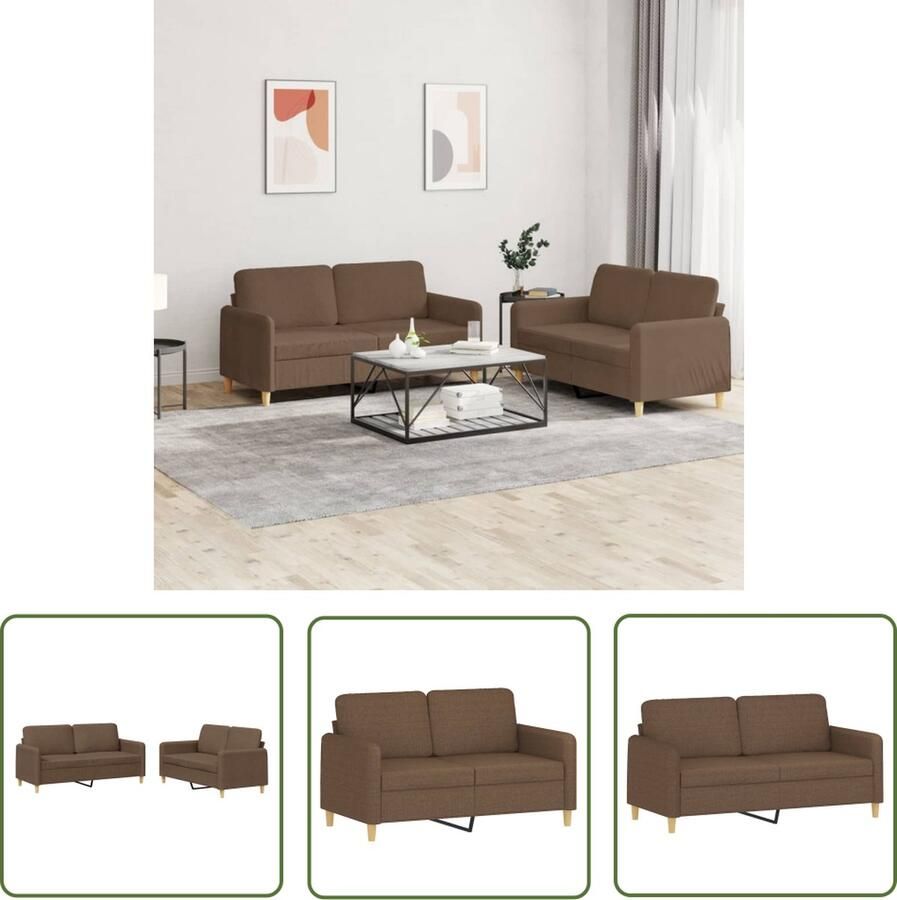 The Living Store 2-delige Loungeset met kussens stof bruin Bruine Bankstel Lounge Set Bankstel Voor Woonkamer 2 Persoons Bank Bruine Sofa