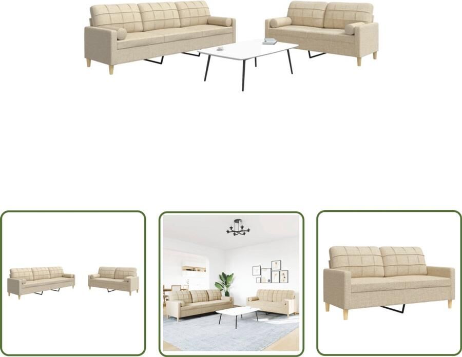 The Living Store 2-delige Loungeset met sierkussens stof crèmekleurig Loungebank Lounge Set Tuinset Bankstellen Creme Kleur