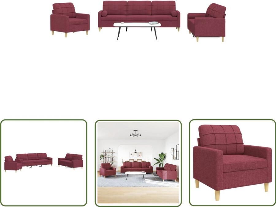The Living Store 3-delige Loungeset met sierkussens stof wijnrood Loungebank Lounge Set Tuinbank Buitenbank Lounge Suite