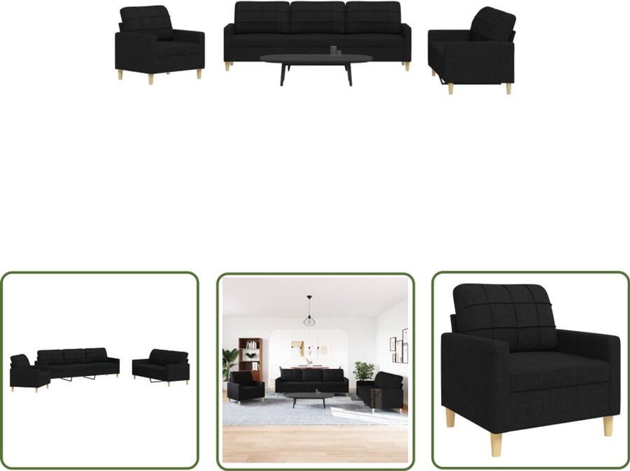 The Living Store 3-delige Loungeset stof zwart Loungebank Lounge Set Tuinbank Buitenbank Zwarte Bank