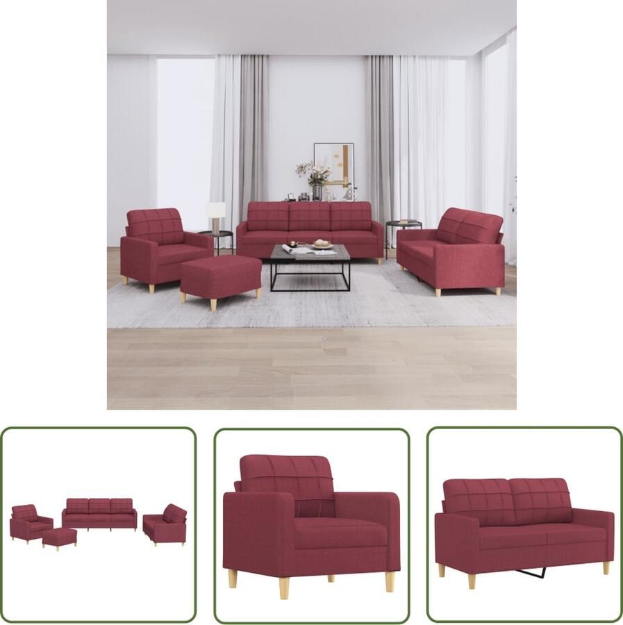 VidaXL 4-delige Loungeset met kussens stof wijnrood Loungebank Lounge Set Tuinmeubelen Buiten Meubels Lounge Stoffen