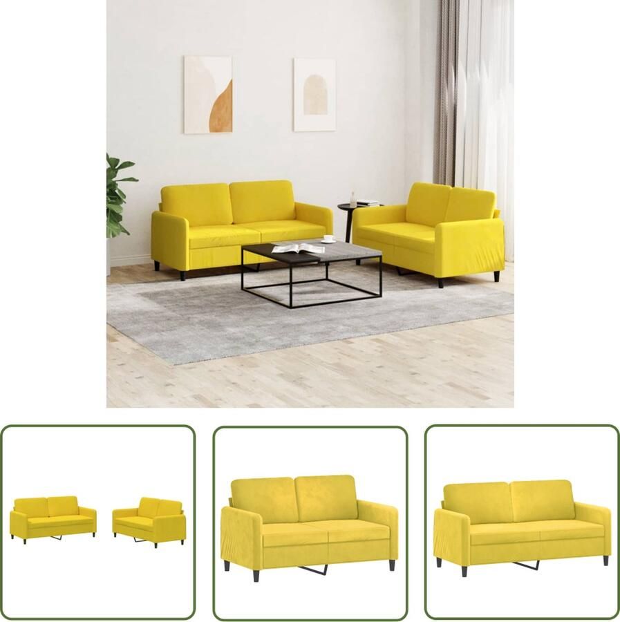The Living Store 2-zitsbank fluwelen bank Geel 140 x 77 x 80 cm Comfortabele zitervaring Tweezitsbank Lounge Set Bankstel Fluweel Sofa Gele Bank