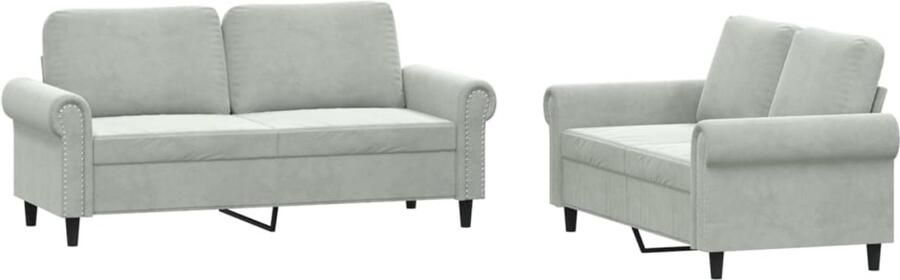 VidaXL 2-delige Loungeset Fluweel Lichtgrijs Tweezitsbank Lounge Set Bankstel Velvet Bank Grijze Bank