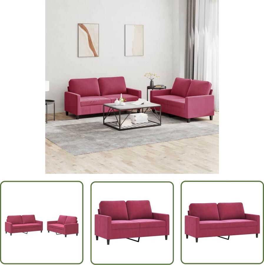 The Living Store fluwelen 2-zitsbank wijnrood 138 x 77 x 80 cm comfortabele zitervaring Tweezitsbank Lounge Set Bankstel Velvet Bank Rode Bank