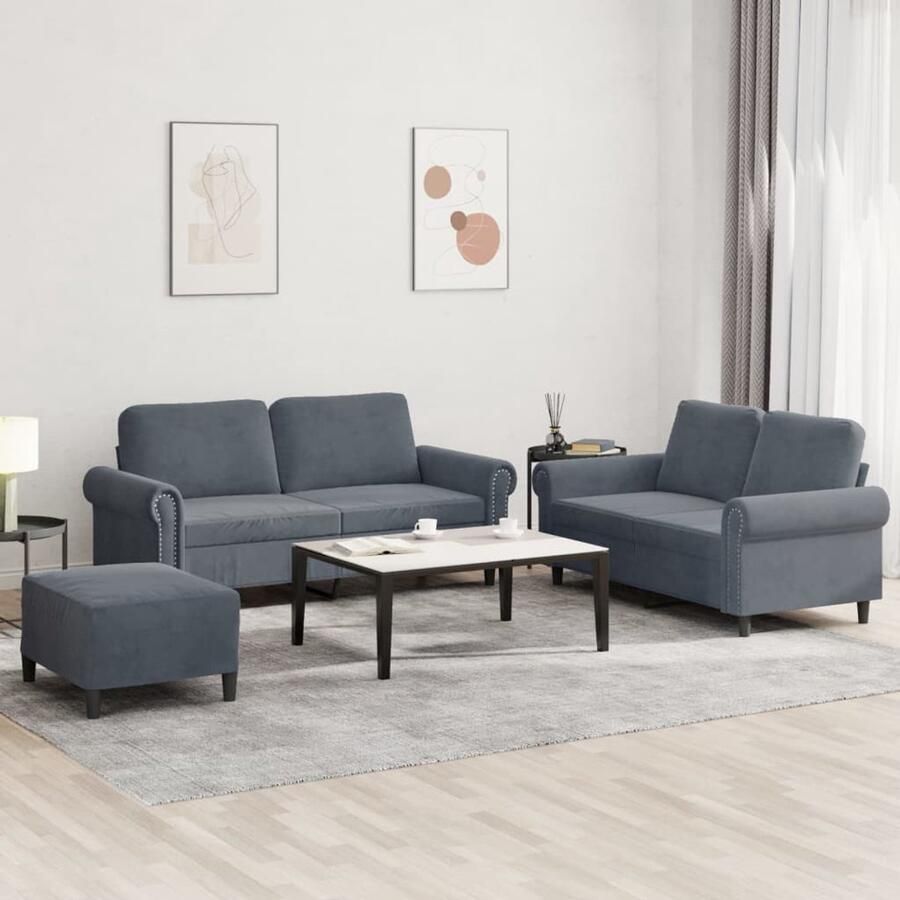 The Living Store Zacht fluwelen 2-zitsbank donkergrijs Comfortabel dik gevoerde zitting Zweezitbank Lounge Set Fluweel Sofa Donkere Grijze Bank Comfortabele Bank
