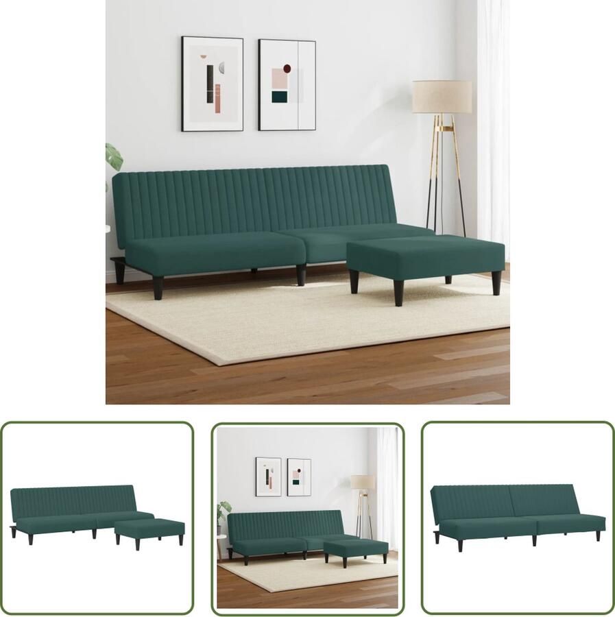 The Living Store Slaapbank Donkergroen Fluweel 200 x 100 x 32cm 2-in-1 functie Slaapbank Lounge Sofa Tweepersoonsbed Donkere Kleuren Fluweel Meubilair