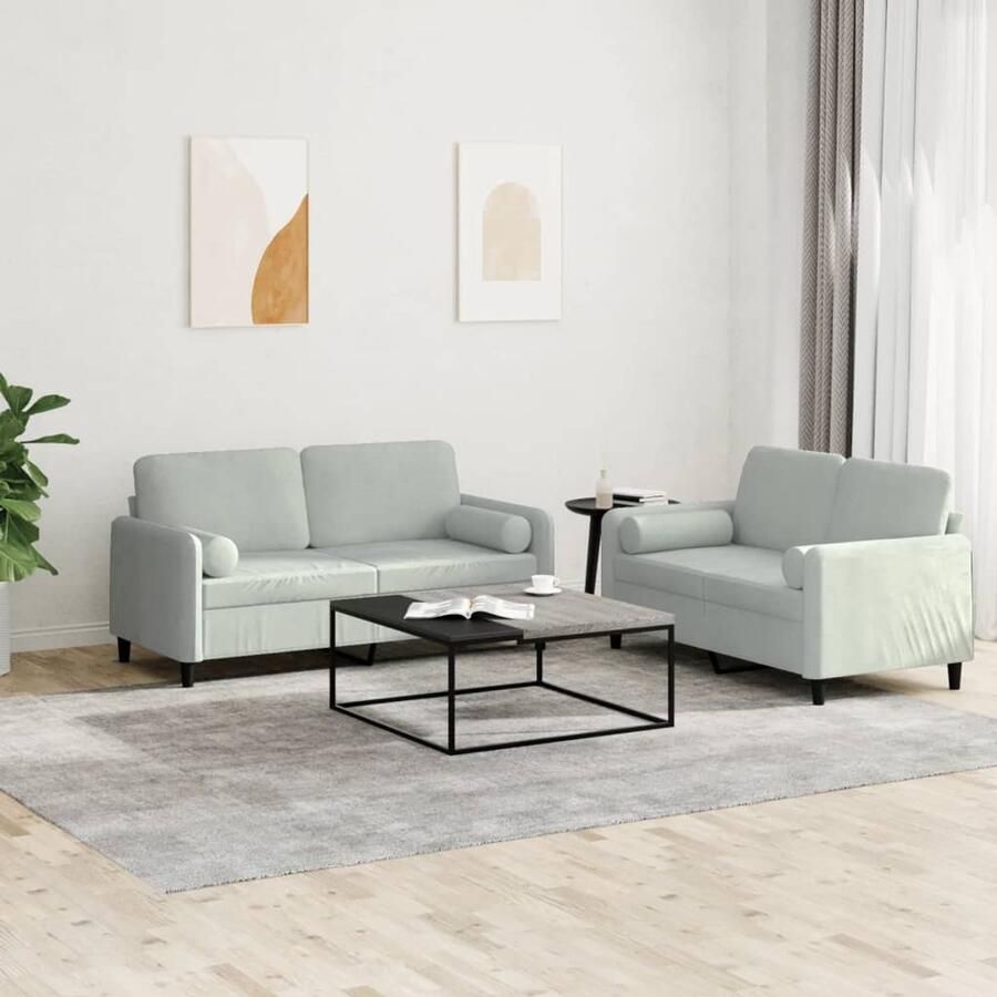 The Living Store 2-zitsbank 140 cm lichtgrijs fluweel Stevig frame Comfortabel zitervaring Praktische rolkussens Tweezitsbank Lounge Sofa Bankstellen Fluweelbanks Grijze Bank