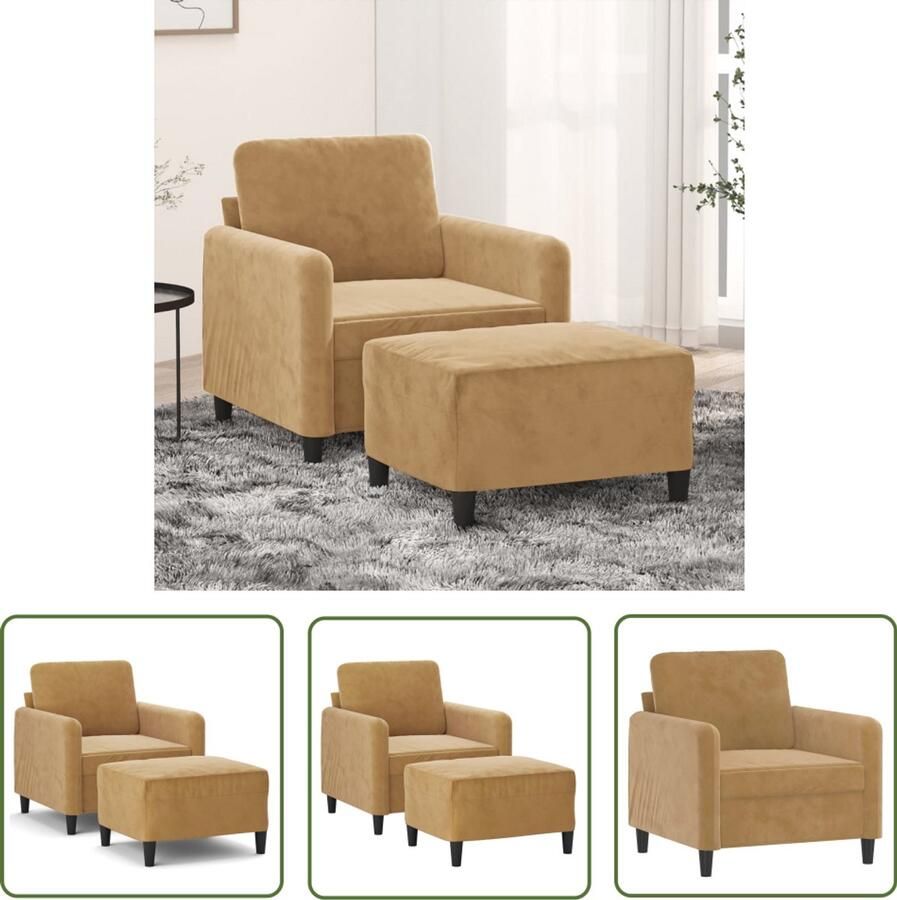 VidaXL Fauteuil met voetenbank 60 cm fluweel bruin Comfortabele Fauteuil Lounge Stoel Relaxfauteuil Fluweelfauteuil Bruine Fauteuil