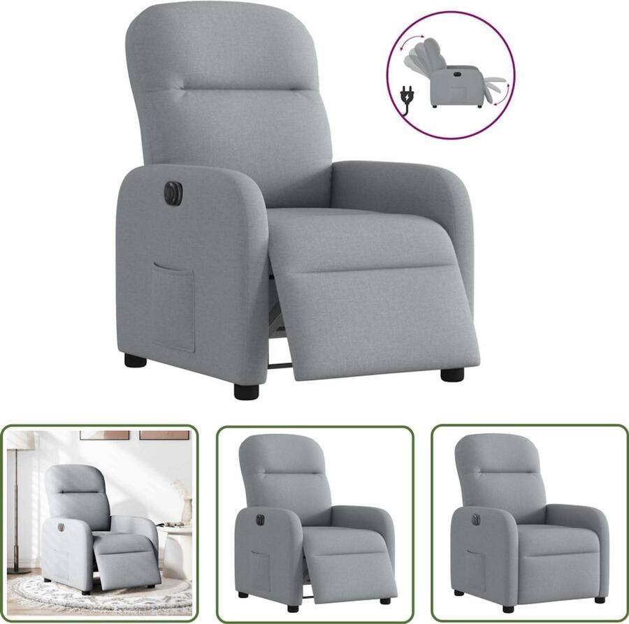 VidaXL Fauteuil elektrisch verstelbaar stof lichtgrijs Elektrische Fauteuil Lounge Stoel Fauteuil Grijs Fauteuils Relaxstoelen