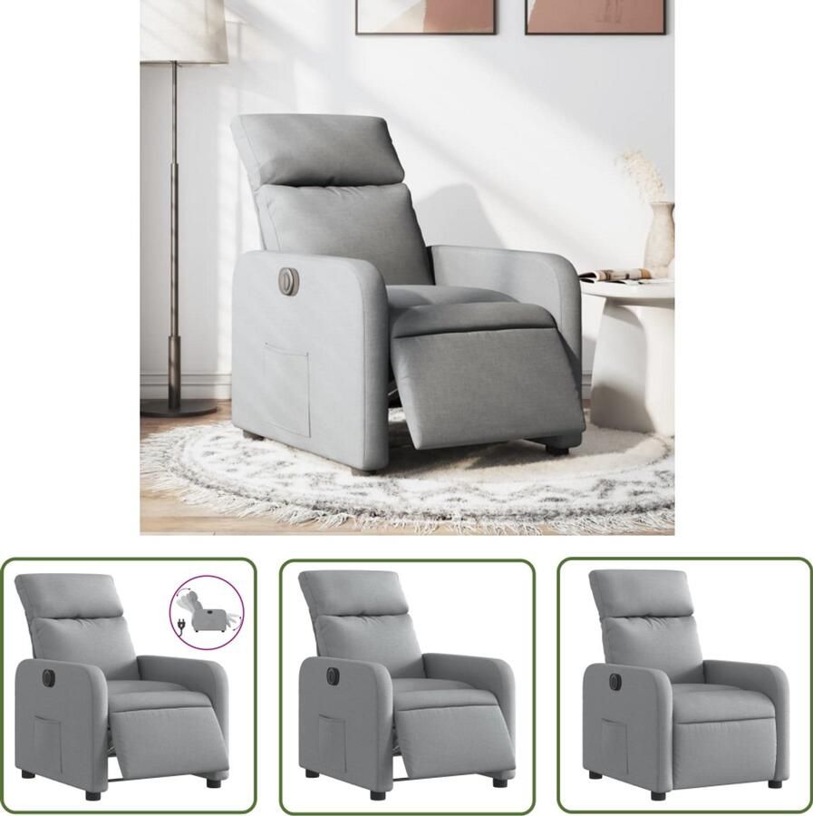 The Living Store Fauteuil elektrisch verstelbaar stof lichtgrijs Elektrische Fauteuil Loungestoel Verstelbare Fauteuil Fauteuils Ergonomische Stoel