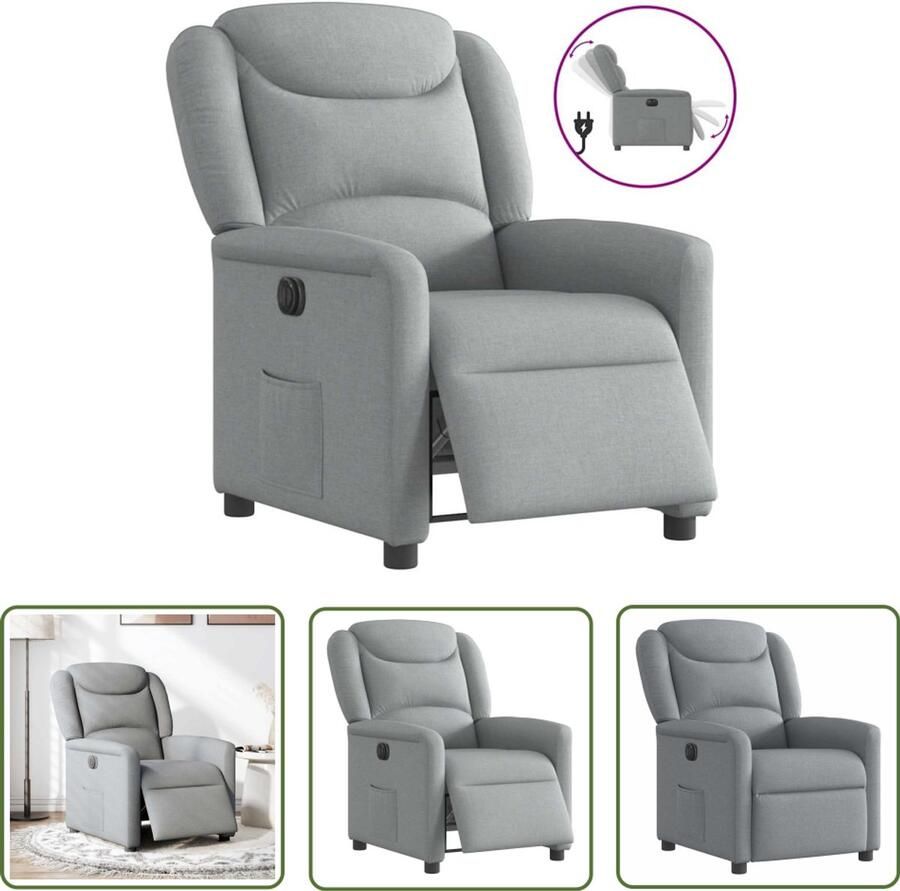 VidaXL Fauteuil elektrisch verstelbaar stof lichtgrijs Elektrische Fauteuil Lounge Stoel Fauteuils Grijs Verstelbare Fauteuil Ergonomische Stoel