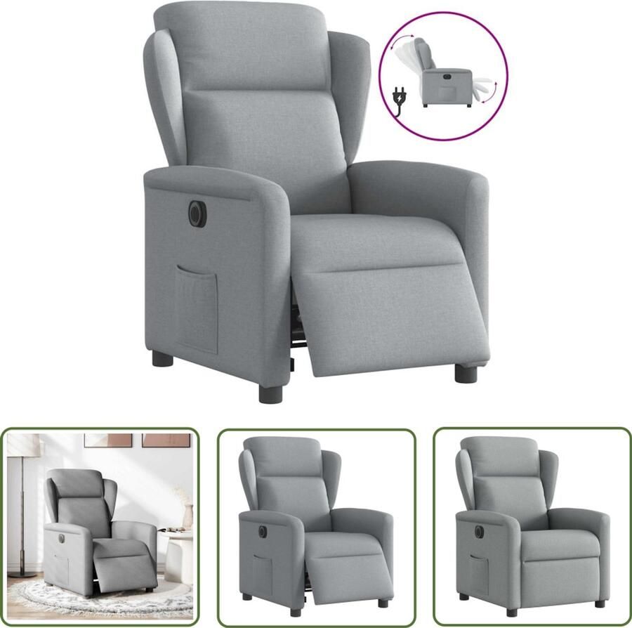 VidaXL Fauteuil elektrisch verstelbaar stof lichtgrijs Elektrische Fauteuil Lounge Stoel Loungestoel Fauteuil Grijs Fauteuils