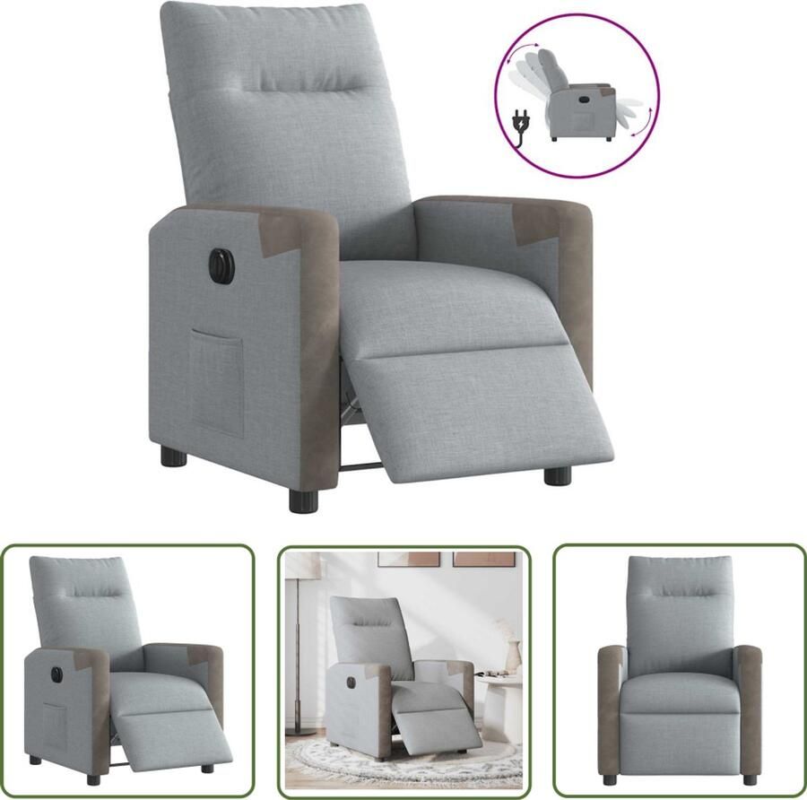 VidaXL Fauteuil elektrisch verstelbaar stof lichtgrijs Elektrische Fauteuil Lounge Stoel Loungestoel Fauteuils Grijs Lederlook Fauteuil