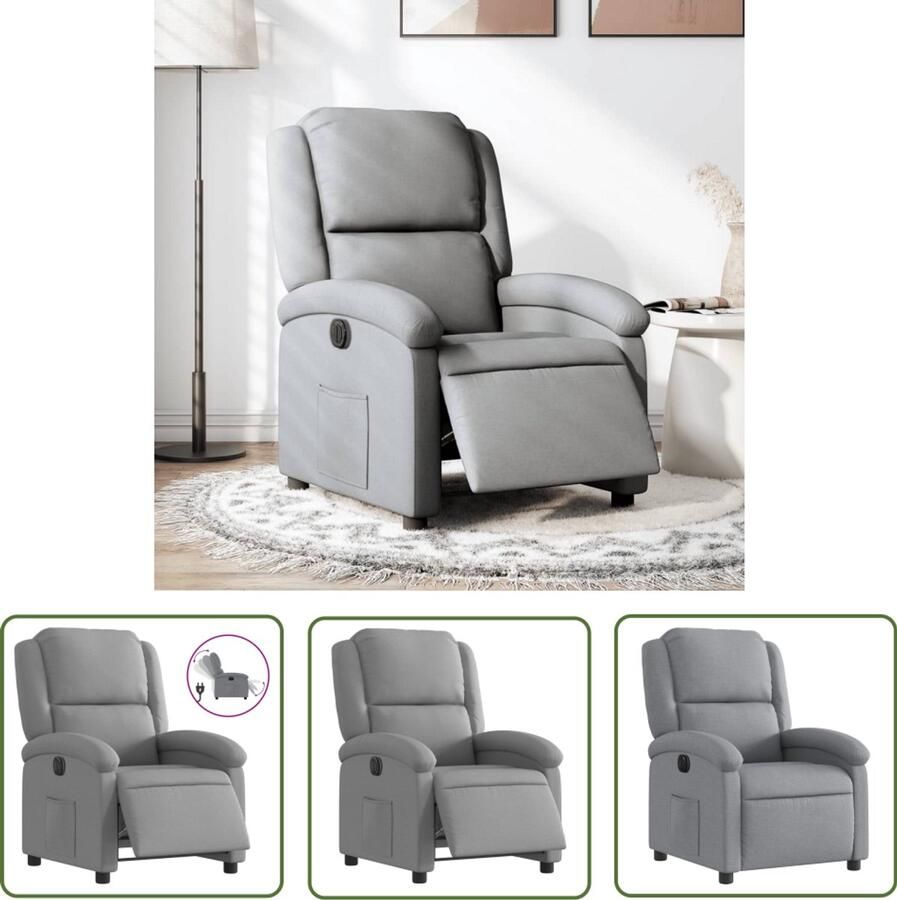 The Living Store Fauteuil elektrisch verstelbaar stof lichtgrijs Elektrische Fauteuil Loungestoel Relaxfauteuil Comfortabele Stoel Fauteuils