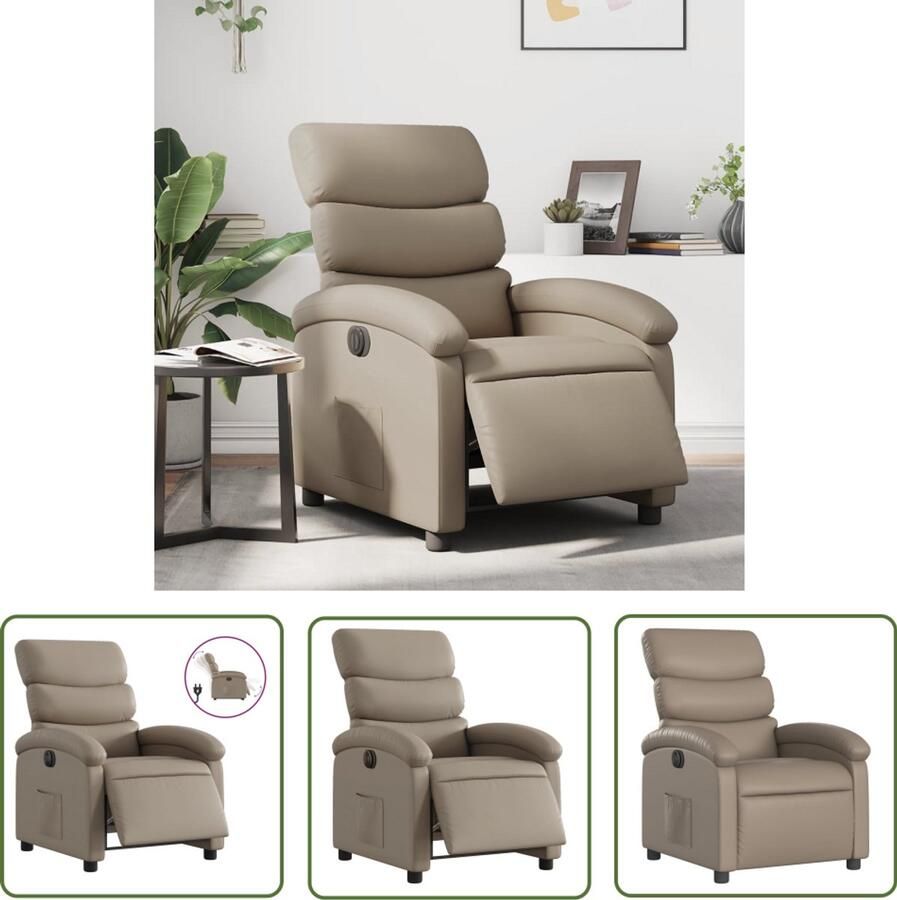 VidaXL Fauteuil verstelbaar elektrisch kunstleer cappuccinokleurig Elektrische Fauteuil Lounge Stoel Kapstok Bruine Fauteuil Lederlook Fauteuil