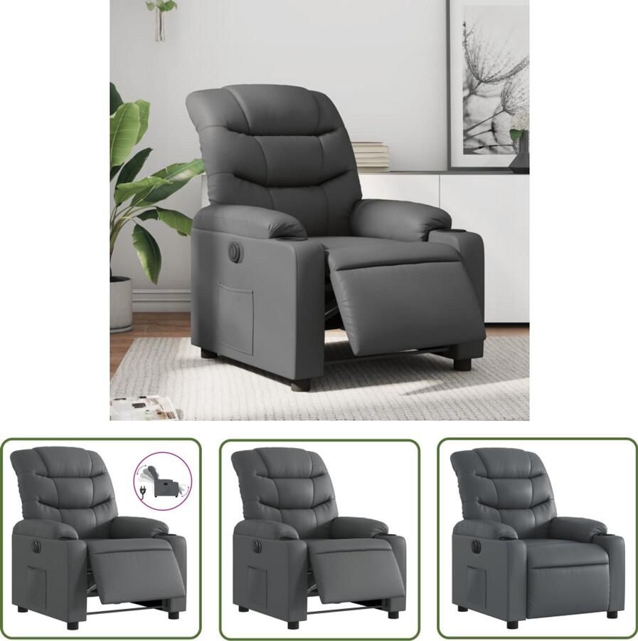 VidaXL Fauteuil verstelbaar elektrisch kunstleer grijs Elektrische Fauteuil Lounge Stoel Loungestoel Fauteuils Designfauteuil