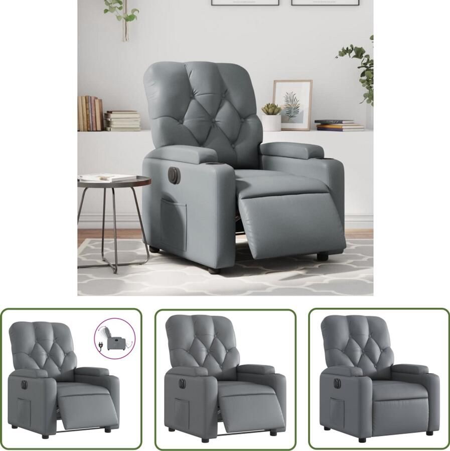 VidaXL Fauteuil verstelbaar elektrisch kunstleer grijs Elektrische Fauteuil Lounge Stoel Relaxfauteuil Fauteuils Grijs Kunstleder Fauteuil