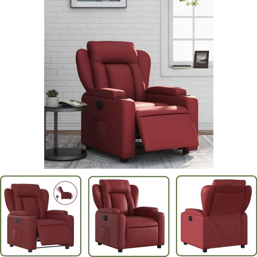 The Living Store Fauteuil verstelbaar elektrisch kunstleer wijnrood Elektrische Fauteuil Verstelbare Fauteuil Lounge Fauteuil Lederlook Fauteuil Design Fauteuil