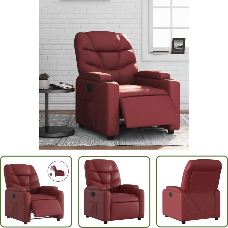 VidaXL Fauteuil verstelbaar elektrisch kunstleer wijnrood Elektrische Fauteuil Lounge Stoel Fauteuils Rood Lederlook Fauteuil Relaxfauteuil