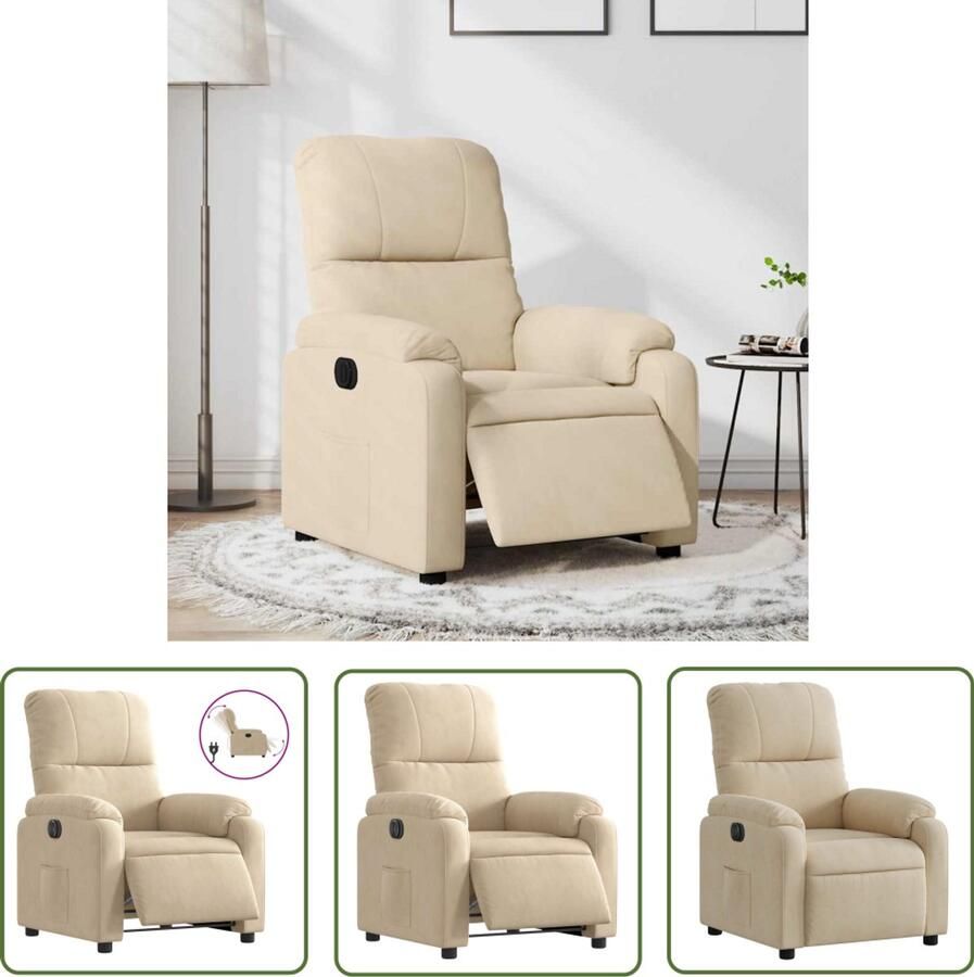 VidaXL Fauteuil verstelbaar elektrisch microvezelstof crèmekleurig Elektrische Fauteuil Lounge Stoel Relaxfauteuil Verstelbare Stoel Ergonomische Stoel