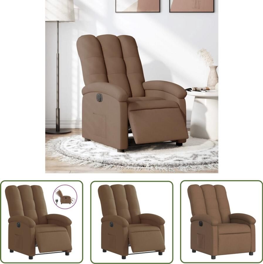 The Living Store Fauteuil verstelbaar elektrisch stof bruin Elektrische Fauteuil Loungestoel Fauteuils Lederlook Ergonomische Stoel