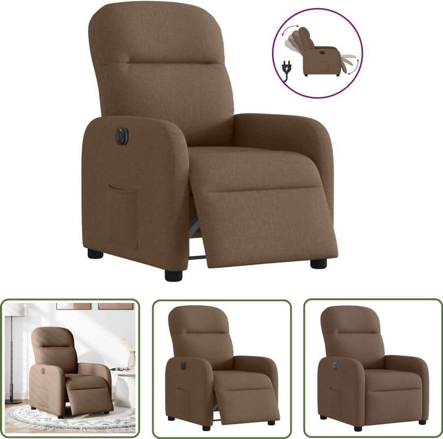 VidaXL Fauteuil verstelbaar elektrisch stof bruin Elektrische Fauteuil Lounge Stoel Relaxfauteuil Lederlook Ergonomische Stoel