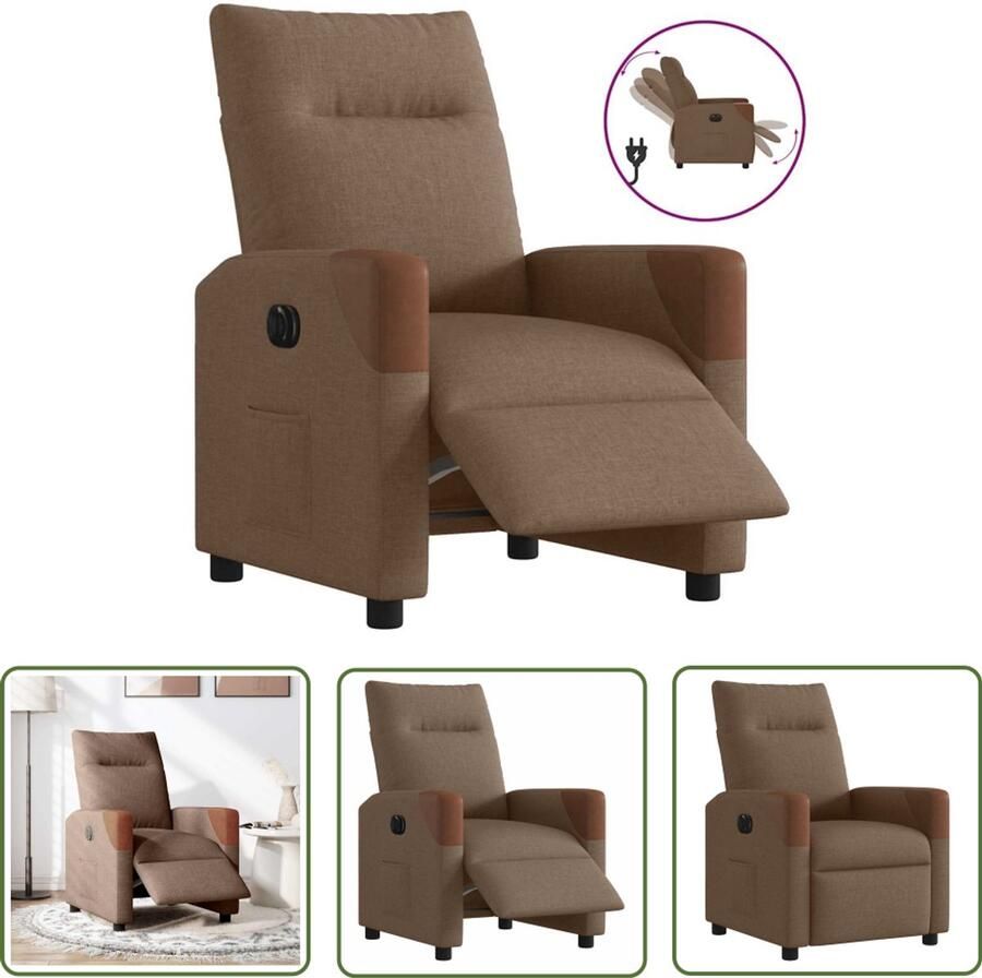 VidaXL Lounge Stoel Elektrische Fauteuil verstelbaar elektrisch stof bruin Relaxfauteuil Lederlook Designstoel