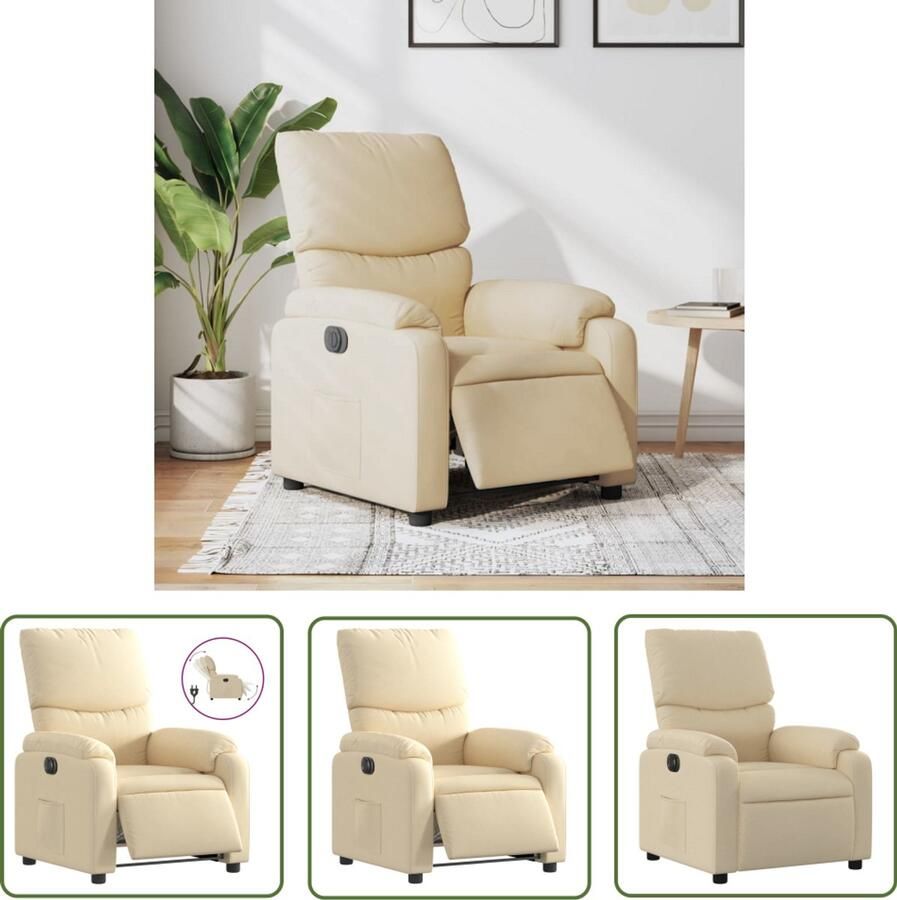 The Living Store Fauteuil verstelbaar elektrisch stof crèmekleurig Elektrische Fauteuil Lounge Stoel Relaxfauteuil Fauteuils Ergonomische Stoel