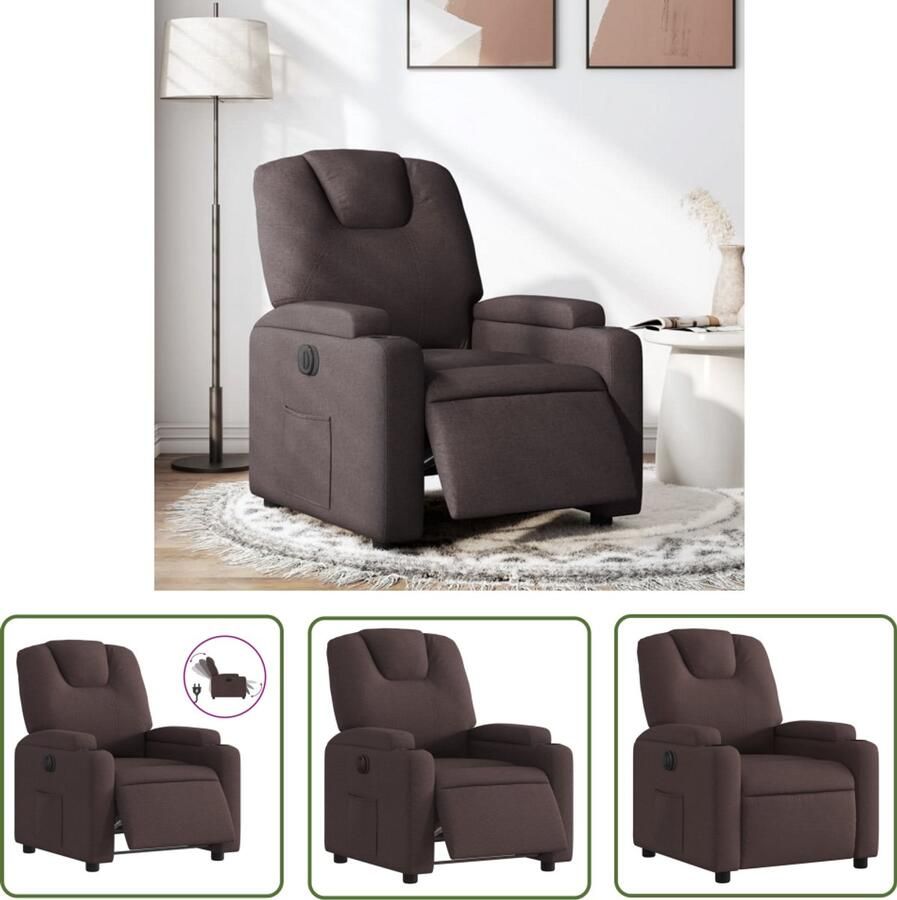 The Living Store Fauteuil verstelbaar elektrisch stof donkerbruin Elektrische Fauteuil Loungestoel Lederlook Donkere Kleuren Ergonomische Stoel
