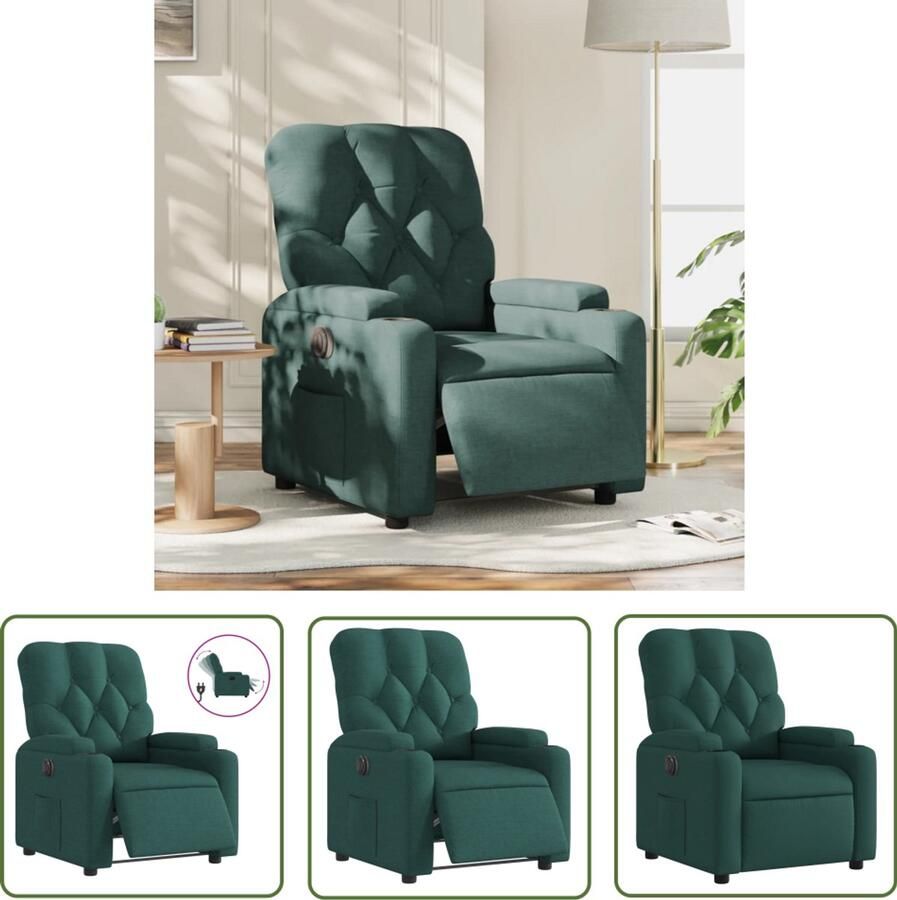 VidaXL Fauteuil verstelbaar elektrisch stof donkergroen Elektrische Fauteuil Lounge Stoel Relaxfauteuil Comfortabele Stoel Lederlook Fauteuil