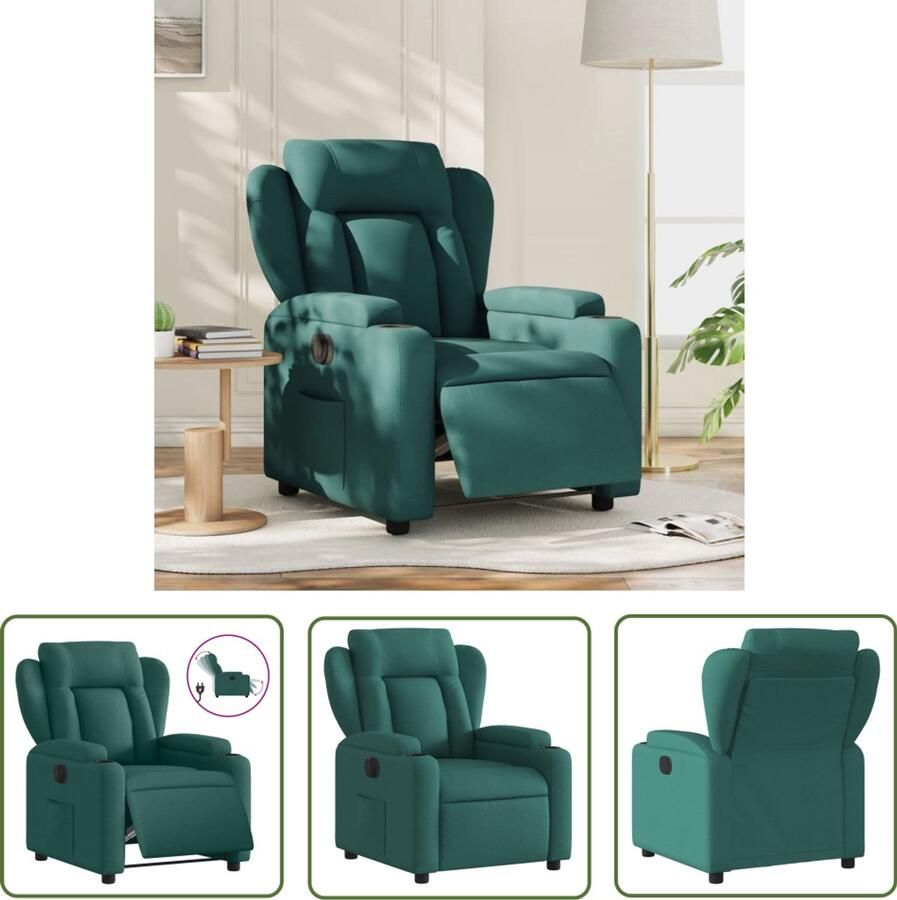 The Living Store Fauteuil verstelbaar elektrisch stof donkergroen Elektrische Fauteuil Loungestoel Relaxfauteuil Verstelbare Fauteuil Lederlook