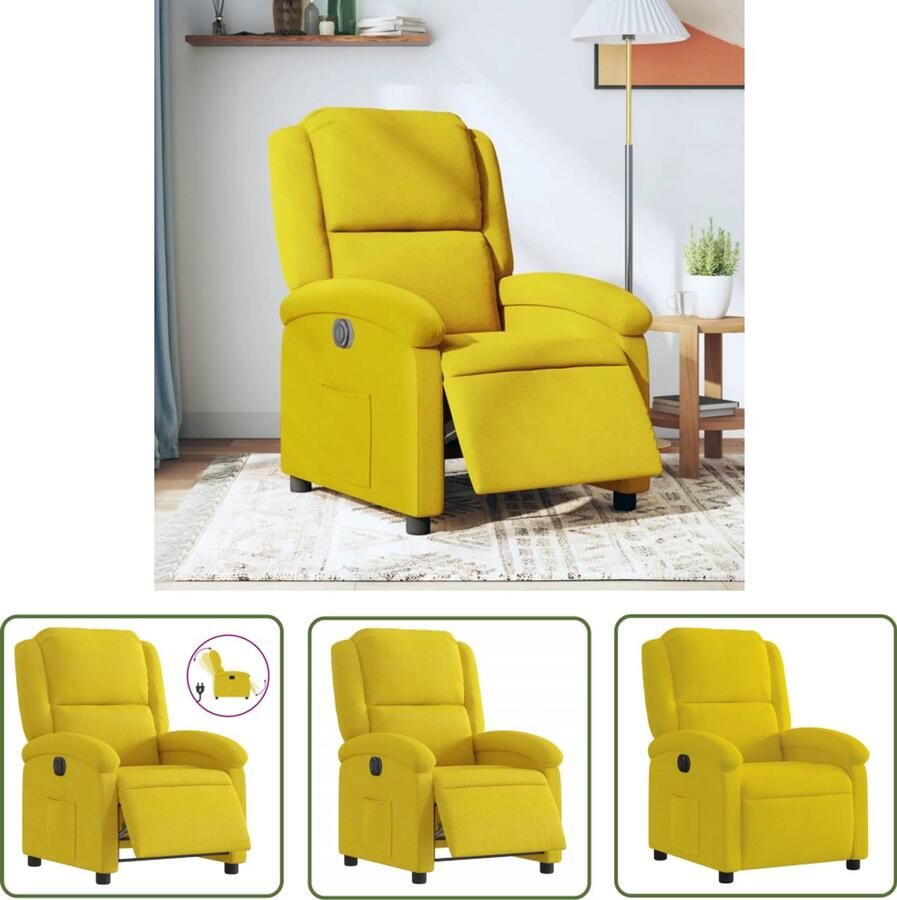 VidaXL Fauteuil verstelbaar elektrisch stof geel Elektrische Fauteuil Lounge Stoel Velours Fauteuil Gele Fauteuil Relaxfauteuil