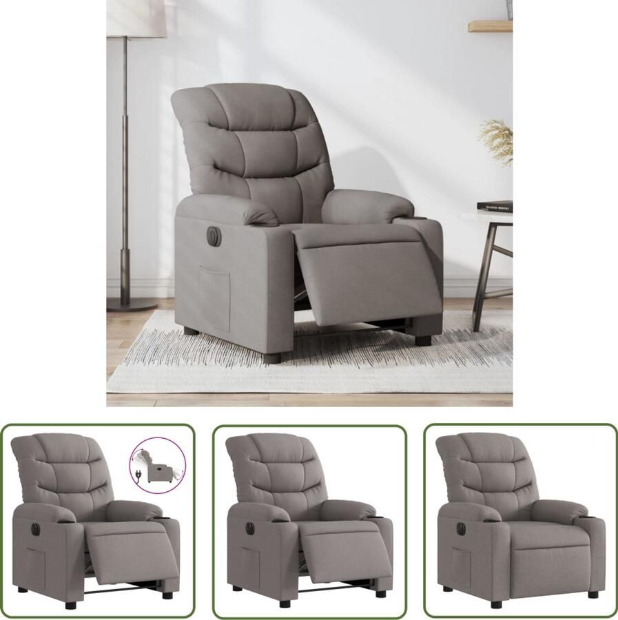 The Living Store Fauteuil verstelbaar elektrisch stof taupe Elektrische Fauteuil Loungestoel Relaxfauteuil Fauteuils Lederlook