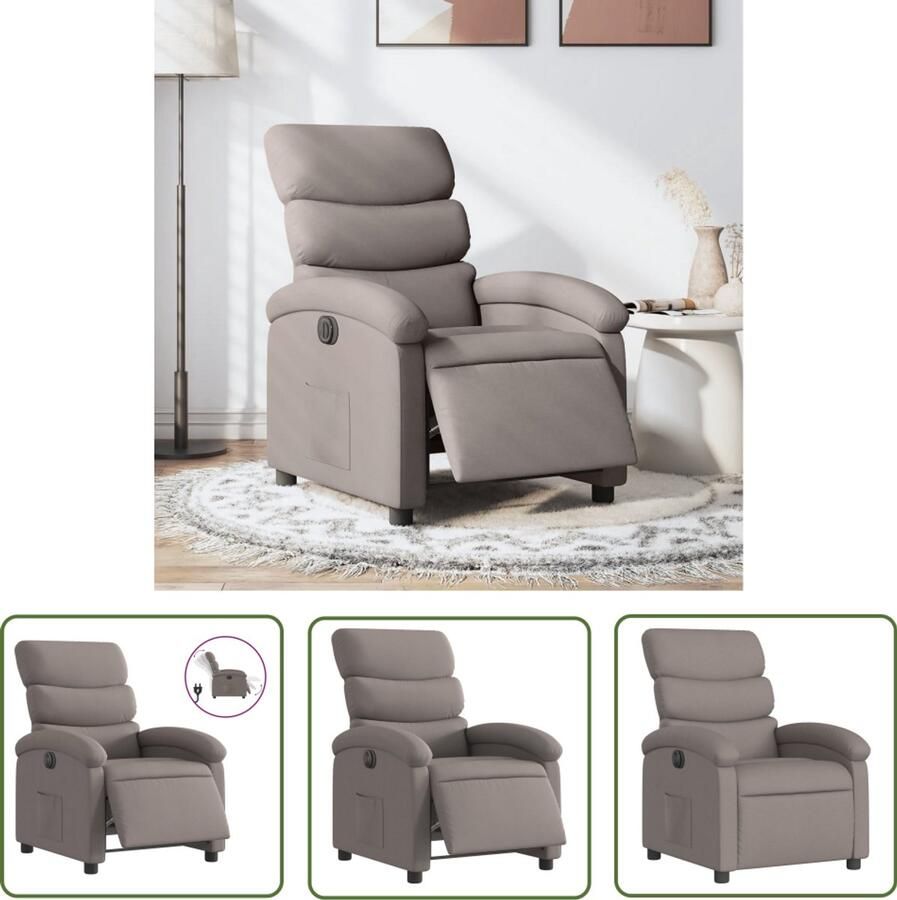 VidaXL Fauteuil verstelbaar elektrisch stof taupe Elektrische Fauteuil Lounge Stoel Loungestoel Fauteuils Tapijt