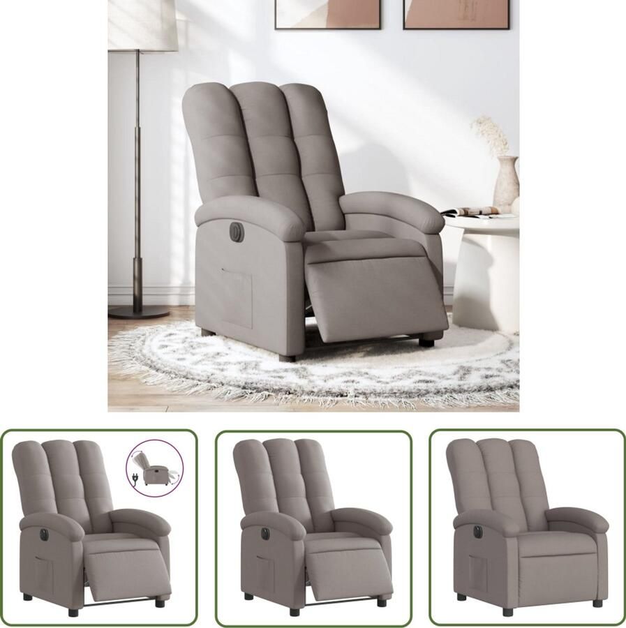 The Living Store Fauteuil verstelbaar elektrisch stof taupe Elektrische Fauteuil Lounge Stoel Relaxfauteuil Fauteuils Loungestoel