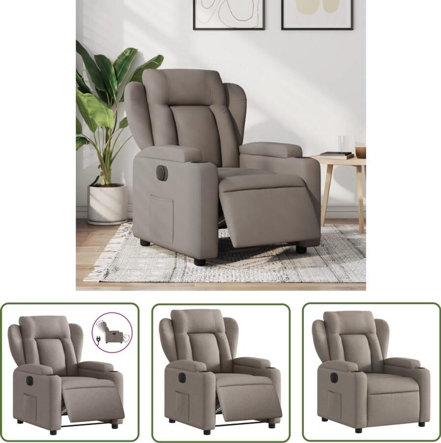 VidaXL Fauteuil verstelbaar elektrisch stof taupe Elektrische Fauteuil Lounge Stoel Relaxfauteuil Stoffen Fauteuil Taupe Fauteuil