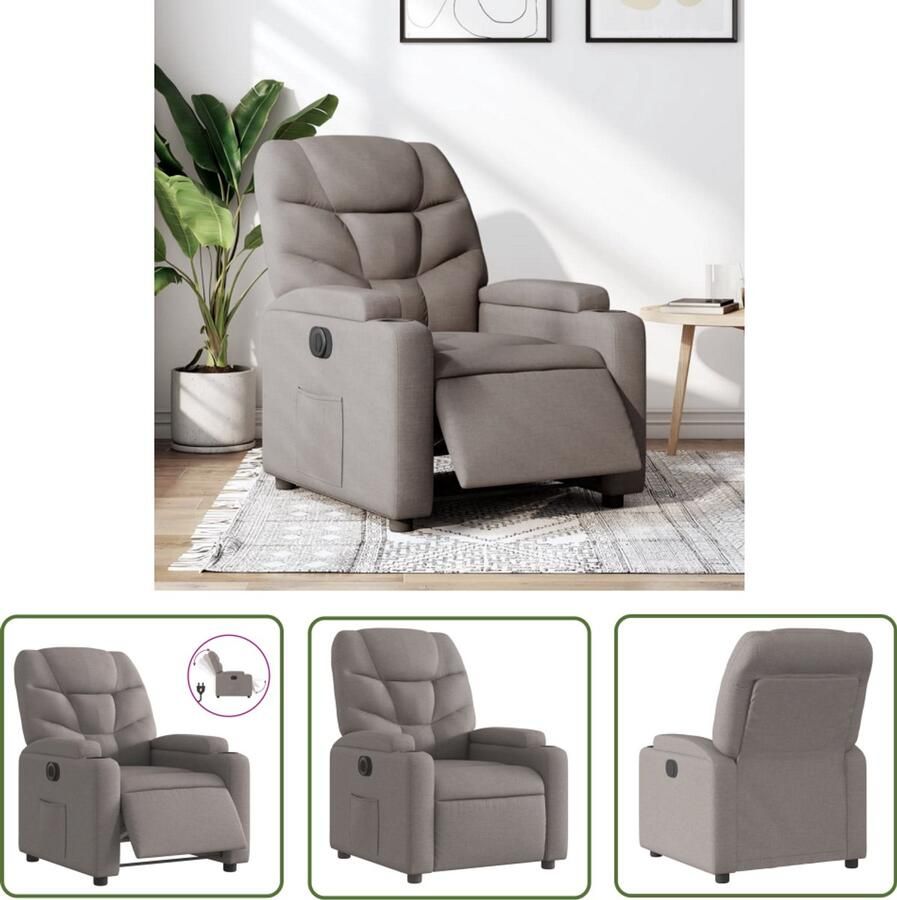 VidaXL Fauteuil verstelbaar elektrisch stof taupe Elektrische Fauteuil Lounge Stoel Relaxfauteuil Verstelbare Stoel Ergonomische Stoel