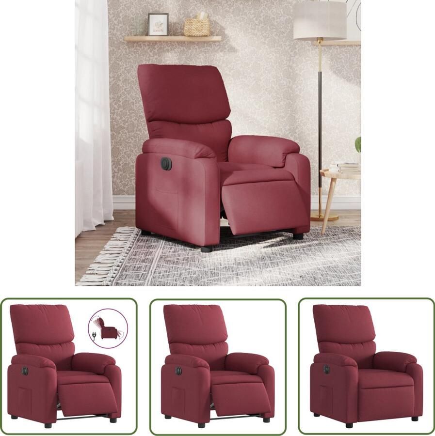 VidaXL Fauteuil verstelbaar elektrisch stof wijnrood Elektrische Fauteuil Lounge Stoel Fauteuil Rood Lederlook Fauteuil Ergonomische Fauteuil