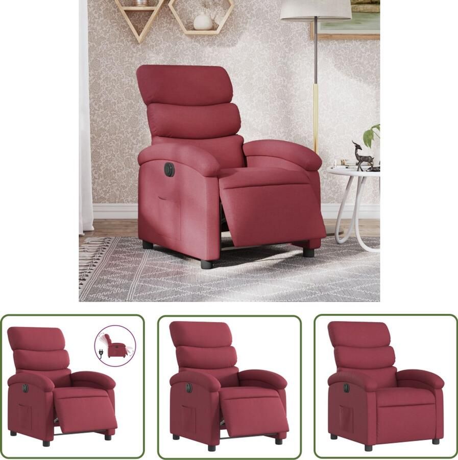 The Living Store Fauteuil verstelbaar elektrisch stof wijnrood Elektrische Fauteuil Lounge Stoel Verstelbare Fauteuil Fauteuils Relaxstoel