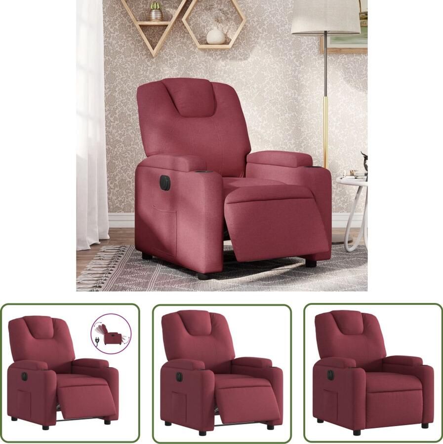 VidaXL Fauteuil verstelbaar elektrisch stof wijnrood Elektrische Fauteuil Lounge Stoel Fauteuils Rood Loungestoel Elektrisch Ergonomische Fauteuil