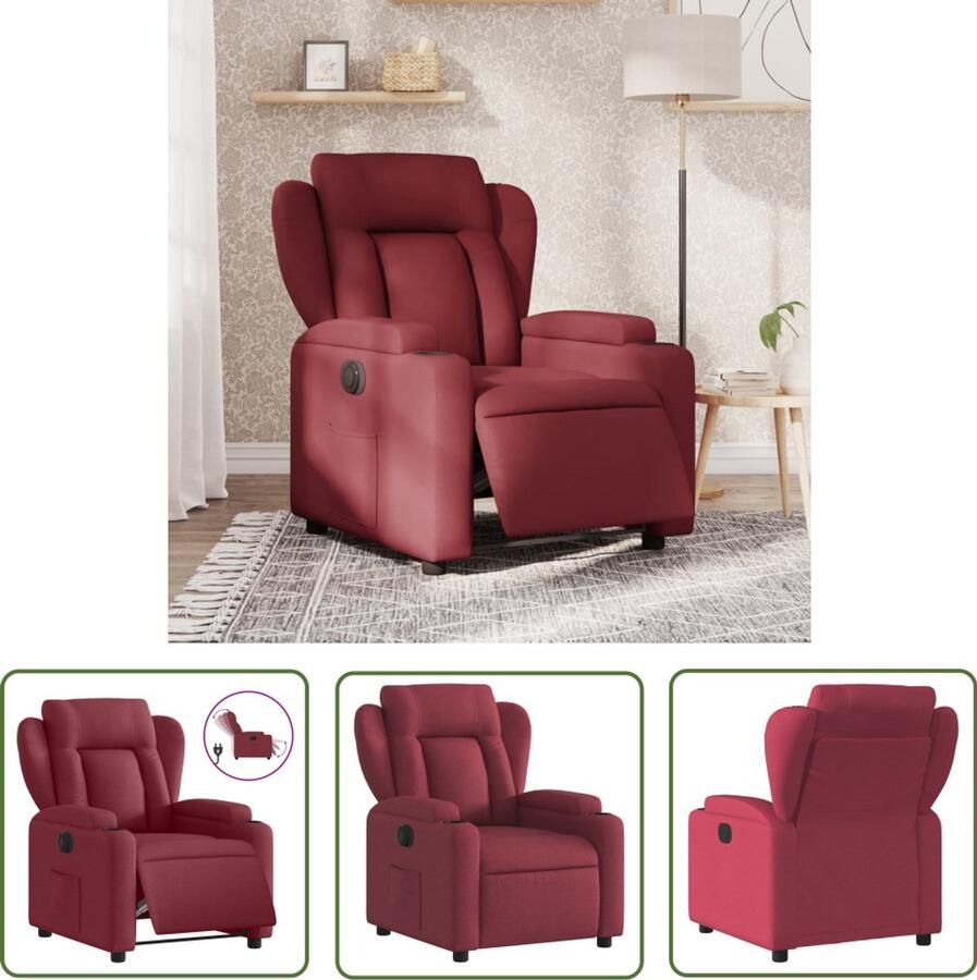 The Living Store Fauteuil verstelbaar elektrisch stof wijnrood Elektrische Fauteuil Lounge Stoel Relaxfauteuil Lederlook Woonkamerstoel