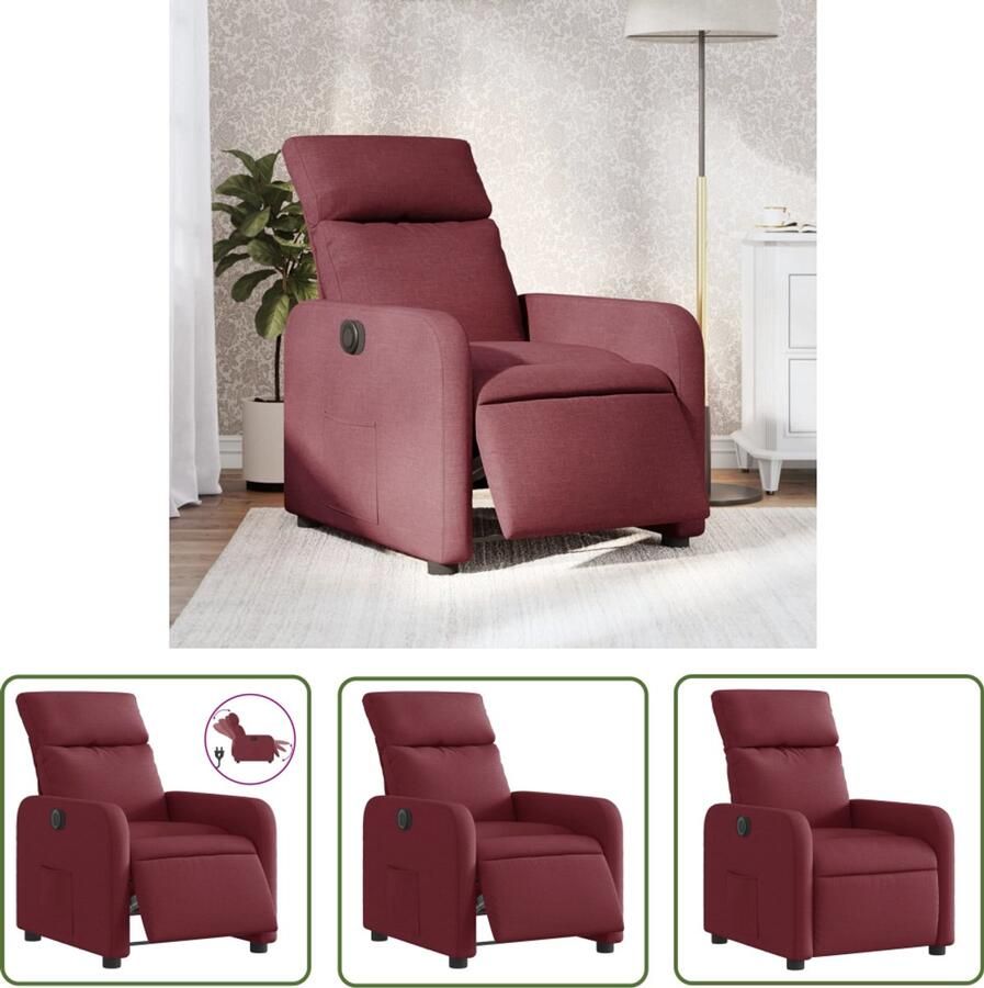 VidaXL Fauteuil verstelbaar elektrisch stof wijnrood Elektrische Fauteuil Lounge Stoel Relaxstoel Lederlook Design Fauteuil