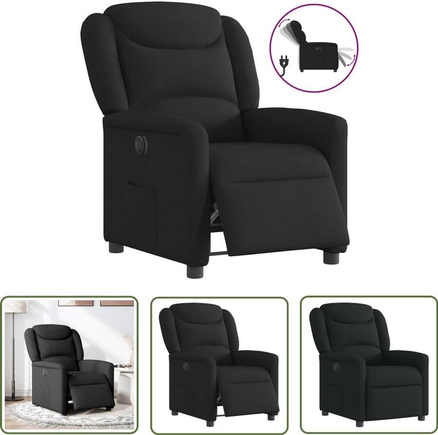VidaXL Fauteuil verstelbaar elektrisch stof zwart Elektrische Fauteuil Lounge Stoel Relaxfauteuil Verstelbare Stoel Fauteuils