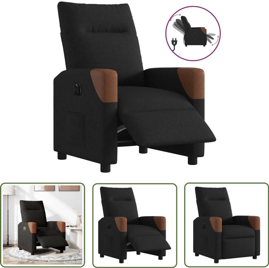 VidaXL Fauteuil verstelbaar elektrisch stof zwart Elektrische Fauteuil Lounge Stoel Relaxfauteuil Zitzak Fauteuils