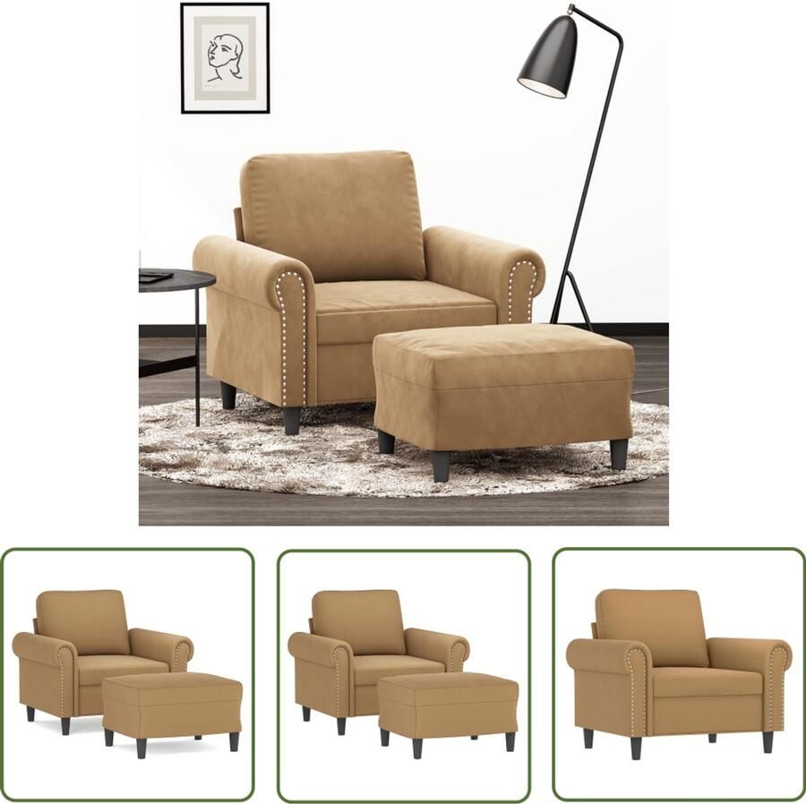 VidaXL Fauteuil met voetenbank 60 cm fluweel bruin Fauteuil Lounge Stoel Relax Stoel Fluweel Fauteuil Bruine Fauteuil